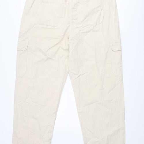 Marks and Spencer Womens Beige Cotton Cargo Trousers Size 18 L28 in Regular Zip