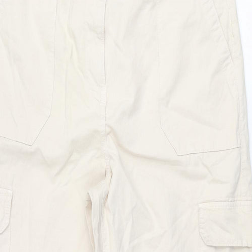 Marks and Spencer Womens Beige Cotton Cargo Trousers Size 18 L28 in Regular Zip
