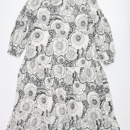Marks and Spencer Womens White Floral Viscose A-Line Size 10 V-Neck Tie