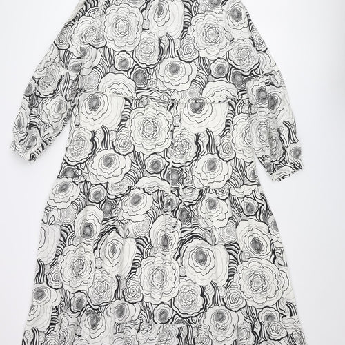 Marks and Spencer Womens White Floral Viscose A-Line Size 10 V-Neck Tie