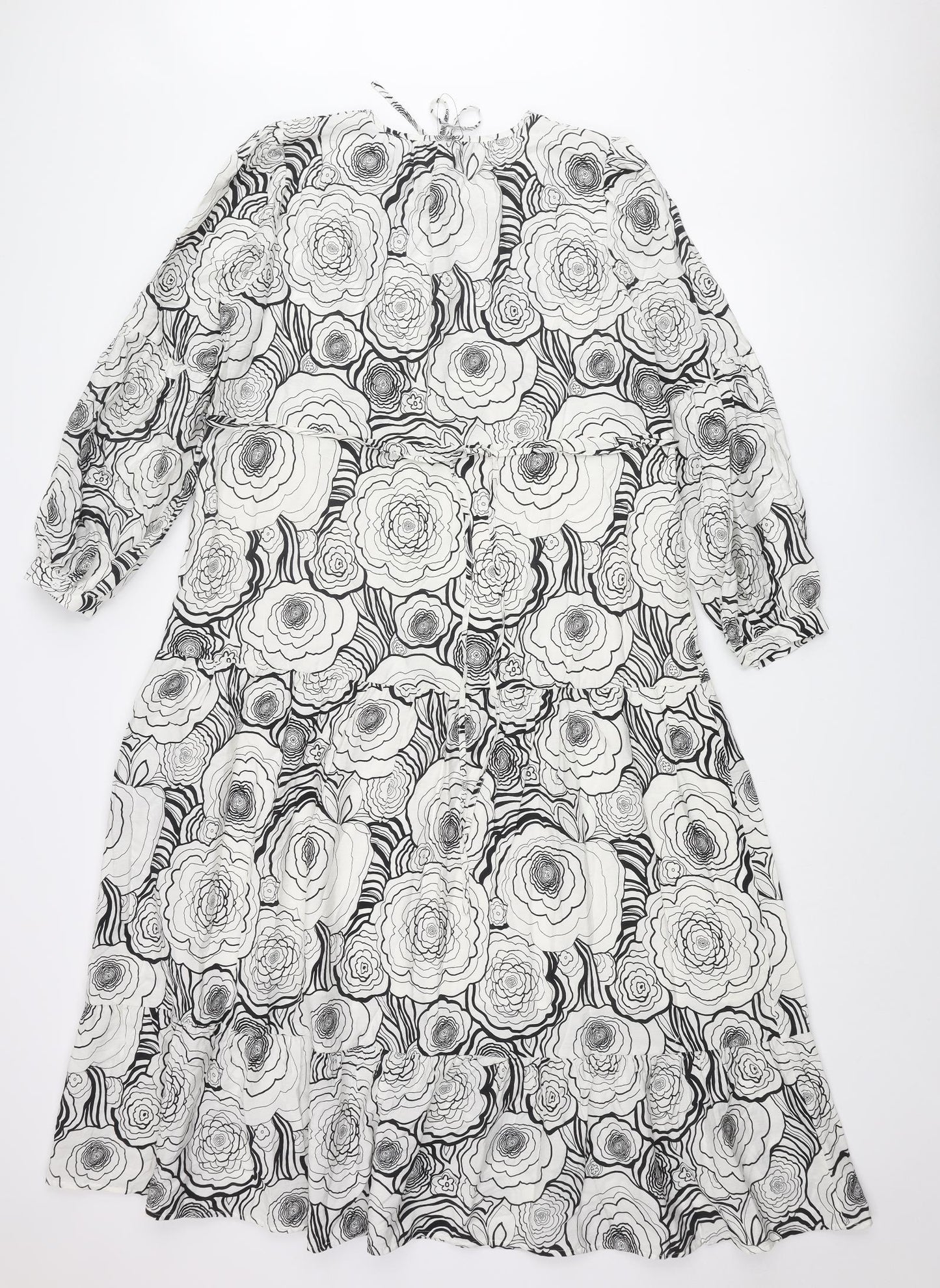 Marks and Spencer Womens White Floral Viscose A-Line Size 10 V-Neck Tie