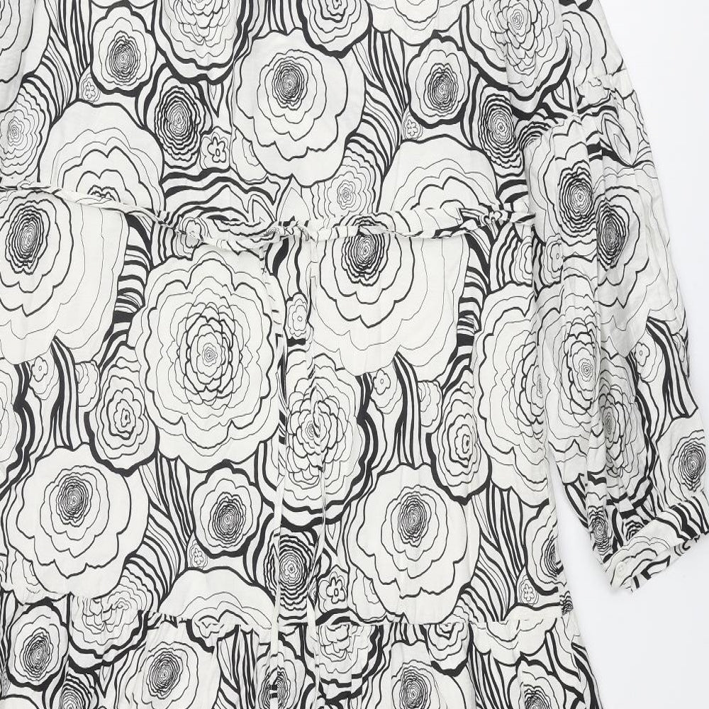 Marks and Spencer Womens White Floral Viscose A-Line Size 10 V-Neck Tie
