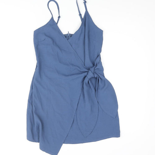 Nasty Gal Womens Blue Polyester Wrap Dress Size 8 V-Neck Zip - Knot