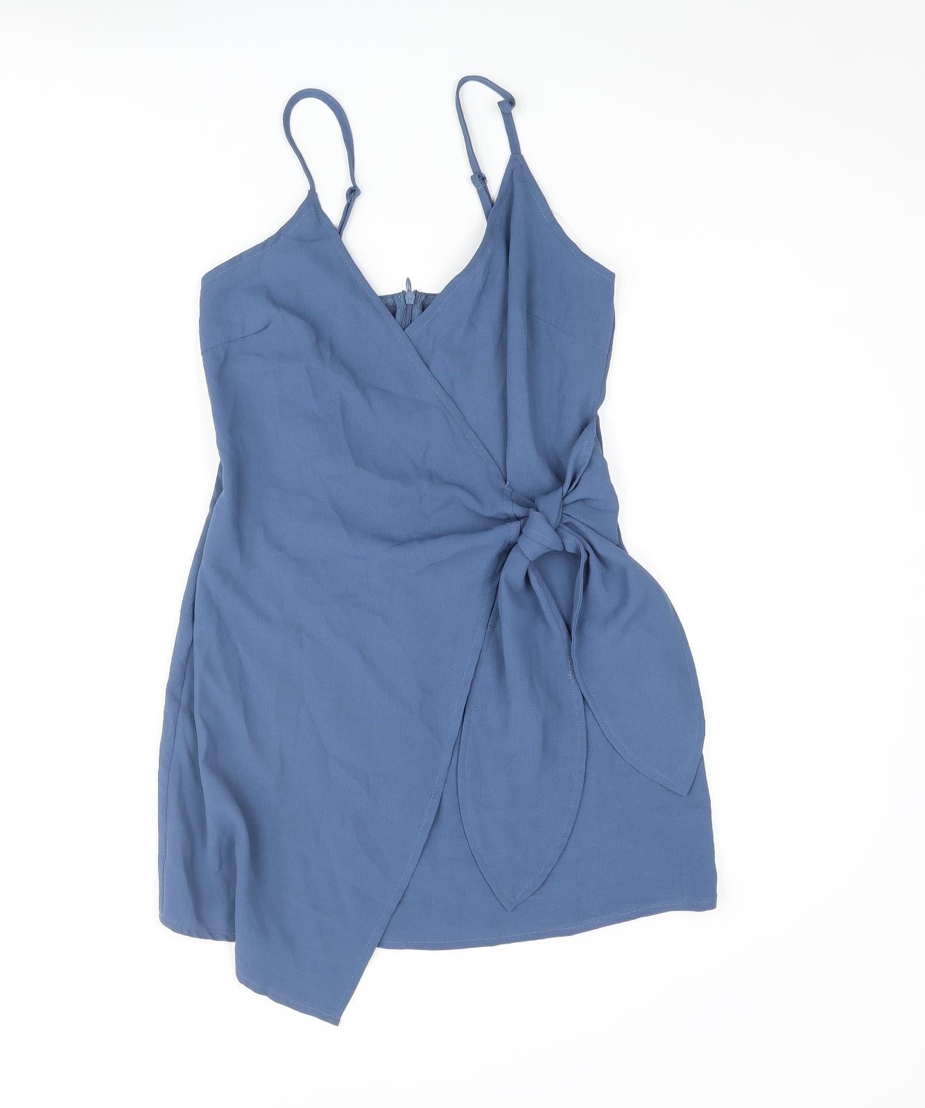 Nasty Gal Womens Blue Polyester Wrap Dress Size 8 V-Neck Zip - Knot