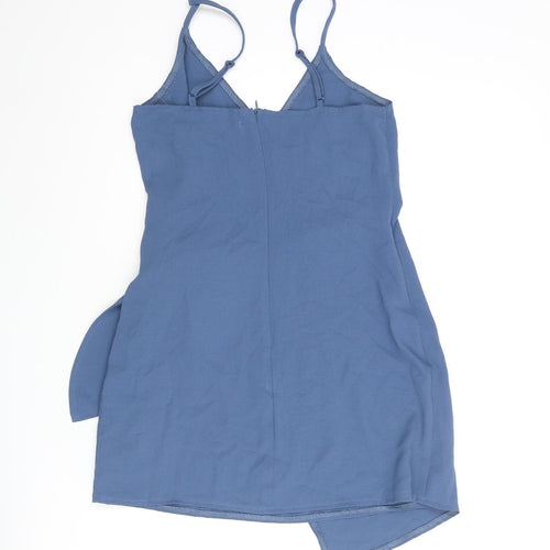 Nasty Gal Womens Blue Polyester Wrap Dress Size 8 V-Neck Zip - Knot