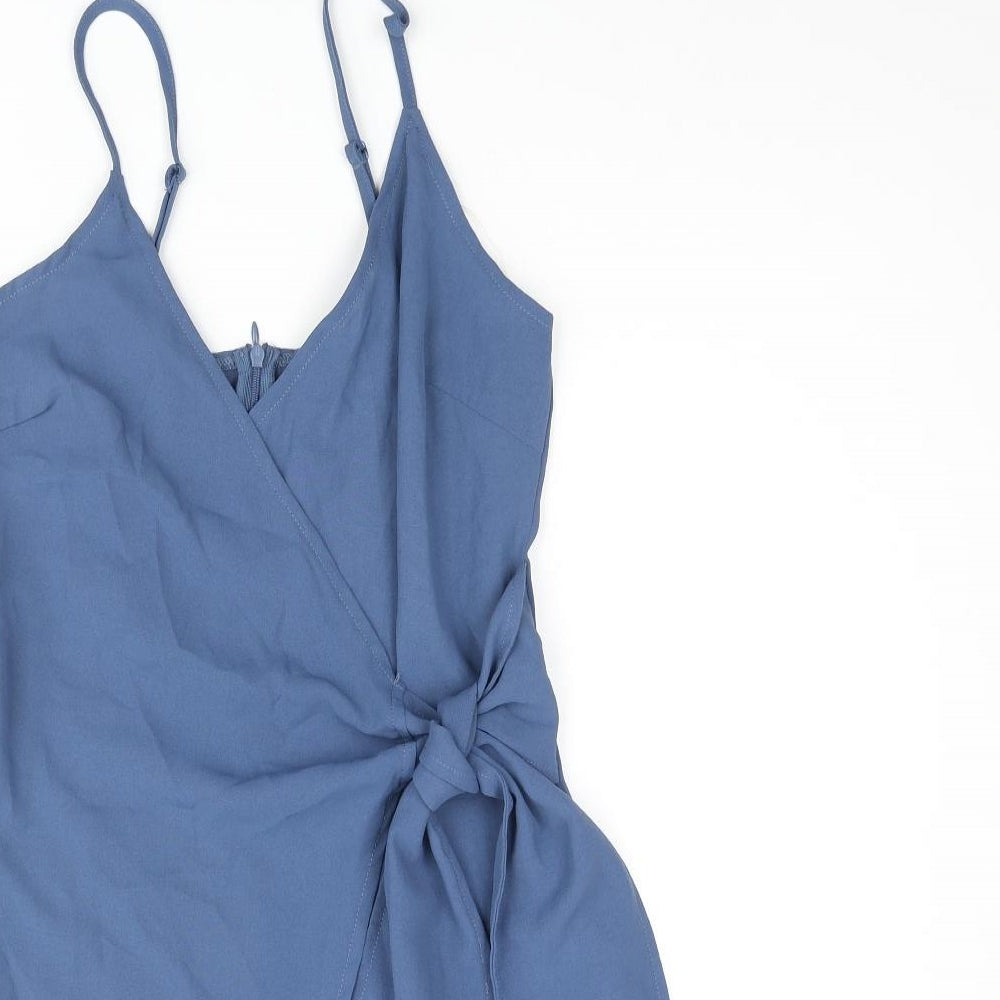 Nasty Gal Womens Blue Polyester Wrap Dress Size 8 V-Neck Zip - Knot