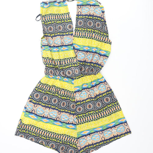 AX Paris Womens Multicoloured Geometric Polyester Playsuit One-Piece Size 8 Tie