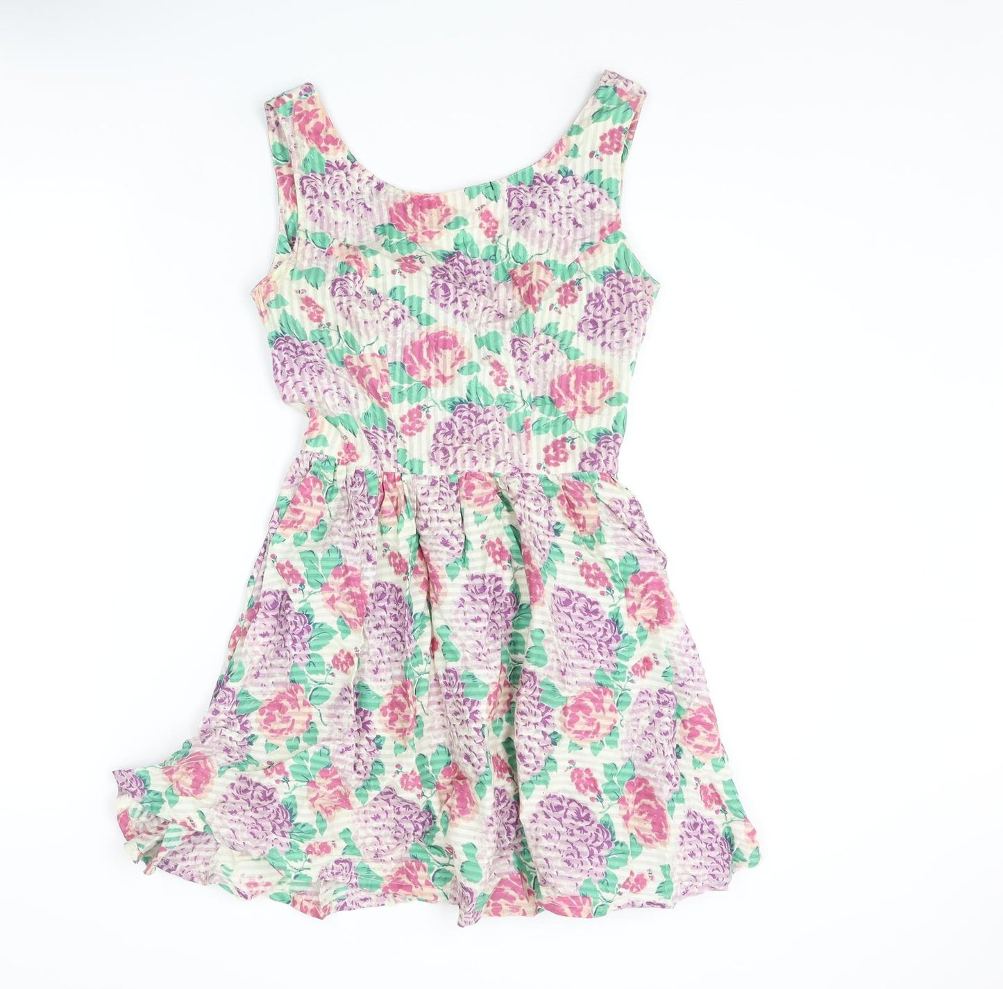 Topshop Womens Multicoloured Floral Cotton Mini Size 6 Scoop Neck Zip - Bow