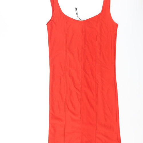 Stradivarius Womens Red Polyester Tank Dress Size S Scoop Neck Pullover