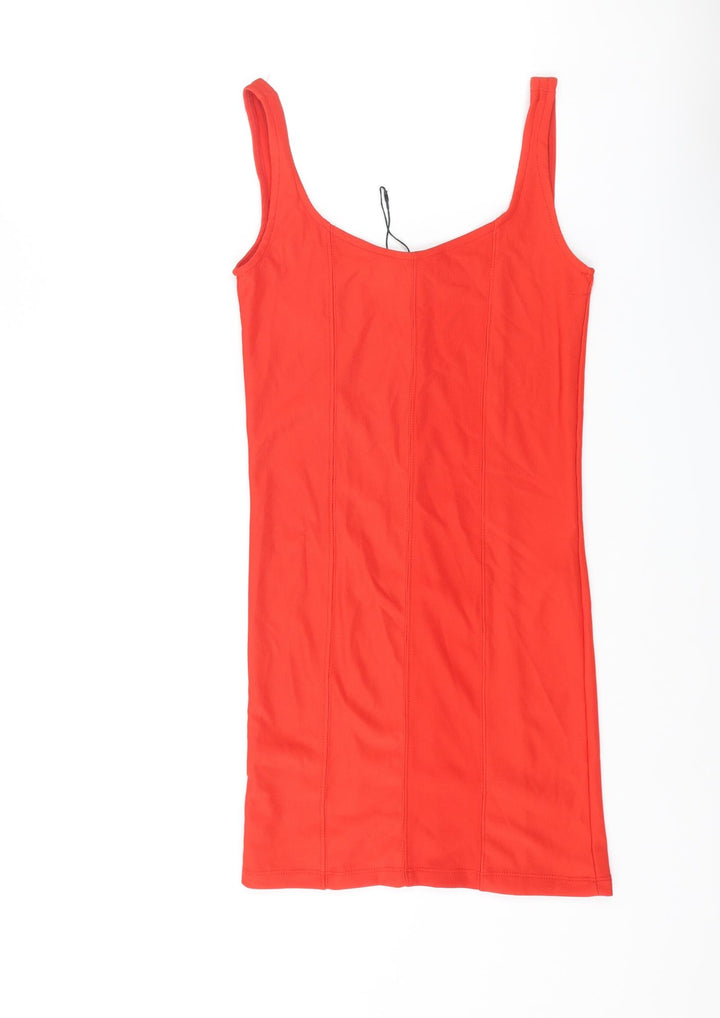 Stradivarius Womens Red Polyester Tank Dress Size S Scoop Neck Pullover