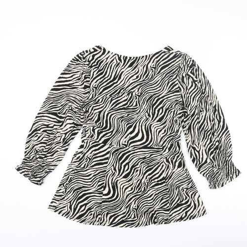 Friends Like These Womens Beige Animal Print Viscose Basic Blouse Size 8 V-Neck - Tiger Print Peplum