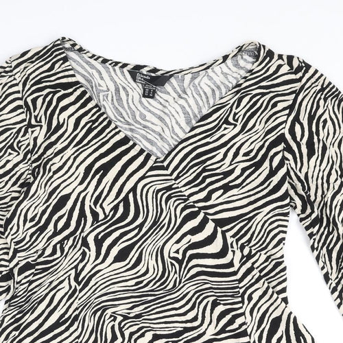 Friends Like These Womens Beige Animal Print Viscose Basic Blouse Size 8 V-Neck - Tiger Print Peplum