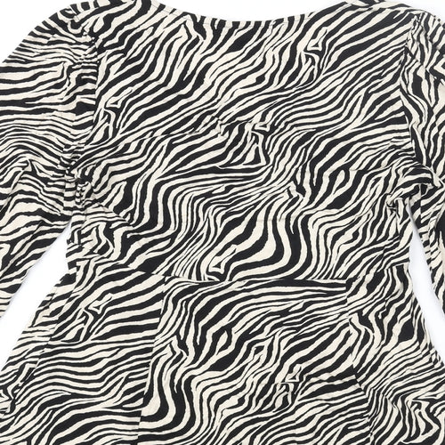 Friends Like These Womens Beige Animal Print Viscose Basic Blouse Size 8 V-Neck - Tiger Print Peplum