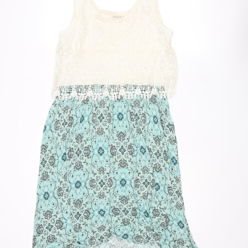 Indigo Womens Multicoloured Polyester Tank Dress Size 12 Scoop Neck Pullover - Lace Bodice