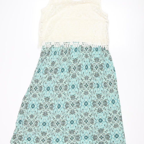 Indigo Womens Multicoloured Polyester Tank Dress Size 12 Scoop Neck Pullover - Lace Bodice
