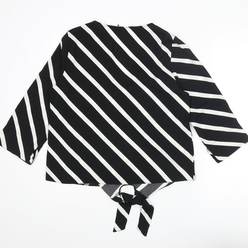 Dorothy Perkins Womens Black Striped Polyester Basic Blouse Size 12 V-Neck - Tie