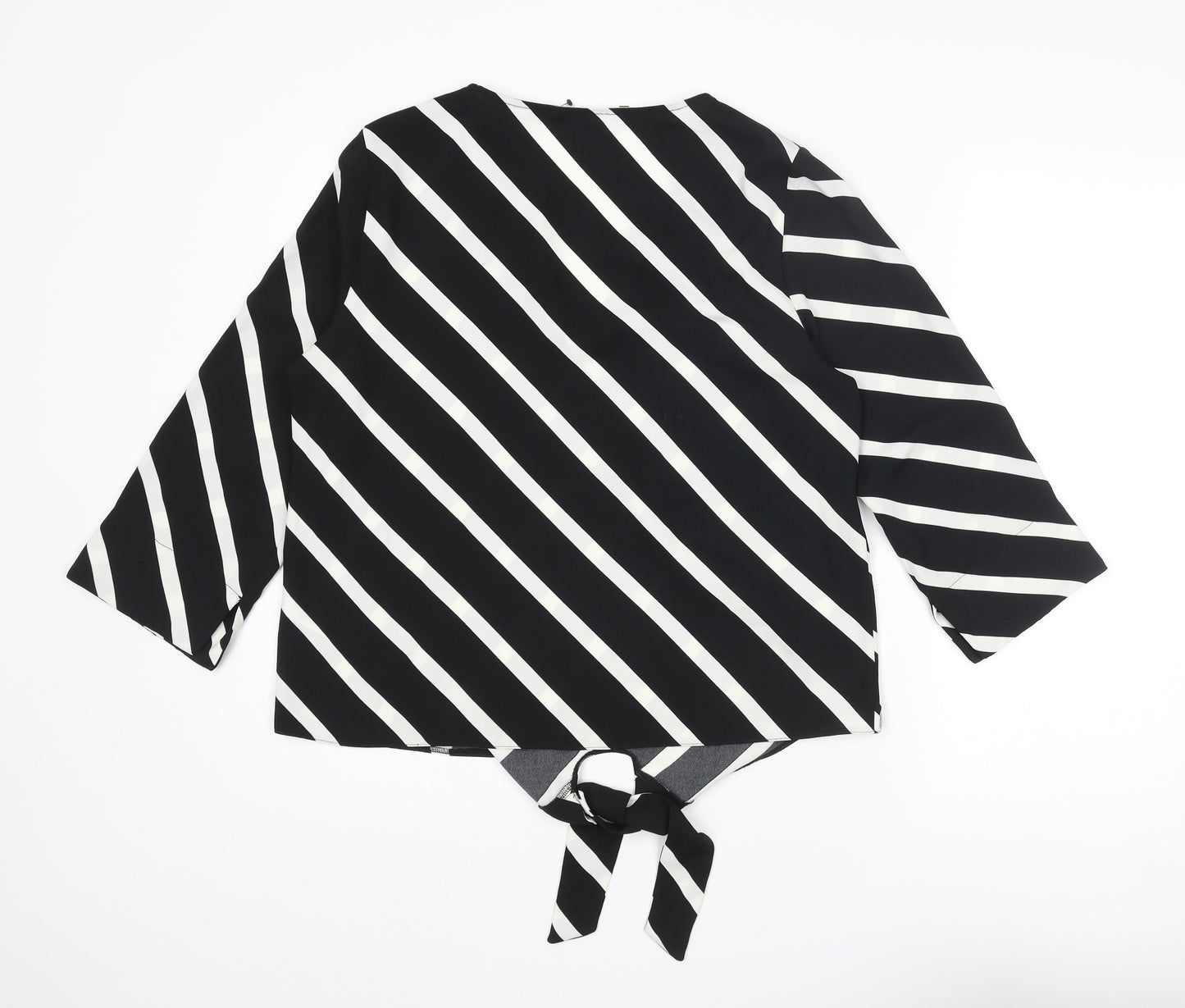 Dorothy Perkins Womens Black Striped Polyester Basic Blouse Size 12 V-Neck - Tie
