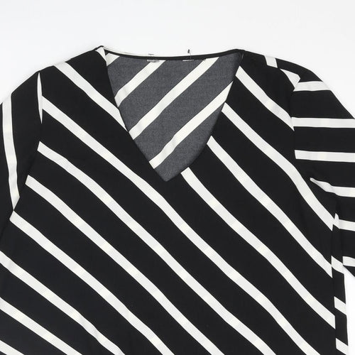 Dorothy Perkins Womens Black Striped Polyester Basic Blouse Size 12 V-Neck - Tie
