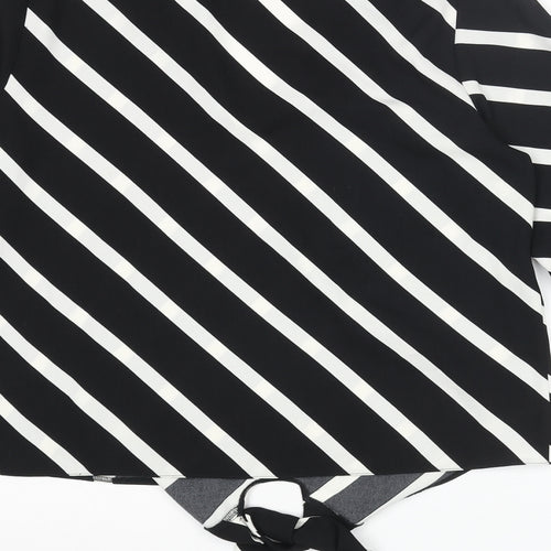 Dorothy Perkins Womens Black Striped Polyester Basic Blouse Size 12 V-Neck - Tie