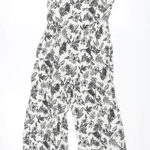 Mango Girls Ivory Floral Viscose Jumpsuit One-Piece Size 12 Years L24 in Zip