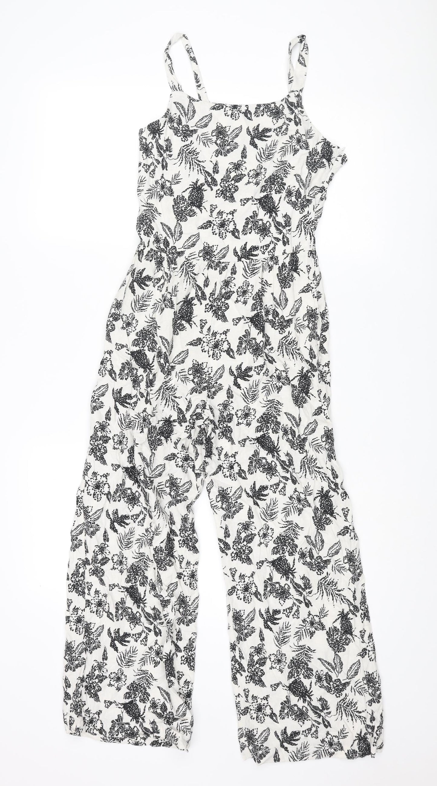 Mango Girls Ivory Floral Viscose Jumpsuit One-Piece Size 12 Years L24 in Zip