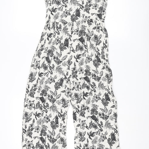 Mango Girls Ivory Floral Viscose Jumpsuit One-Piece Size 12 Years L24 in Zip