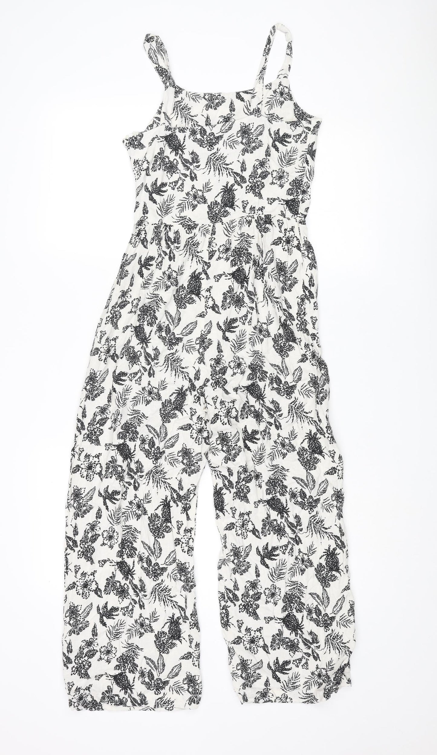 Mango Girls Ivory Floral Viscose Jumpsuit One-Piece Size 12 Years L24 in Zip