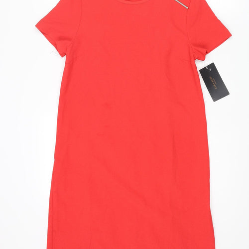 Zara Womens Red Polyester Shift Size XS Round Neck Zip - Pleated