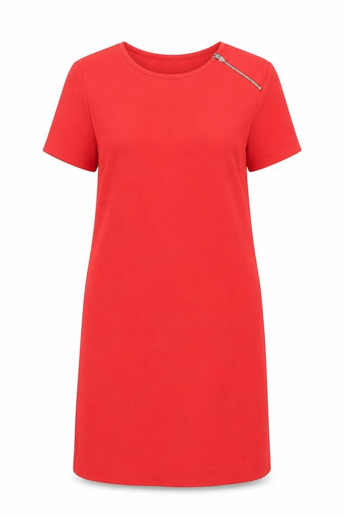 Zara Womens Red Polyester Shift Size XS Round Neck Zip - Pleated