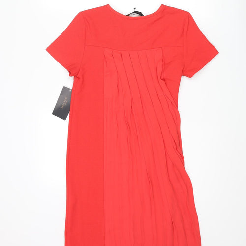 Zara Womens Red Polyester Shift Size XS Round Neck Zip - Pleated