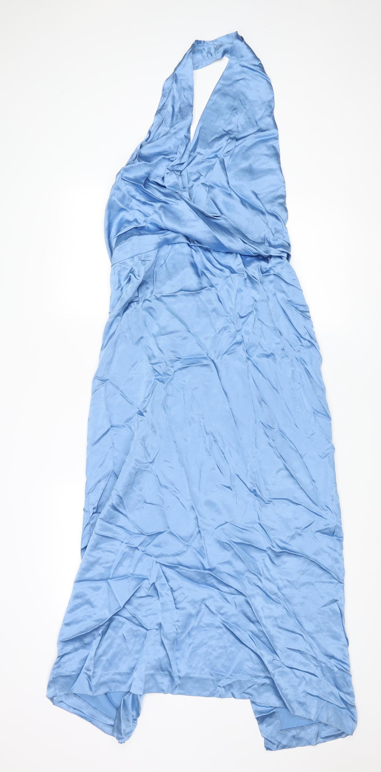 Zara Womens Blue Viscose Maxi Size XL Halter Zip