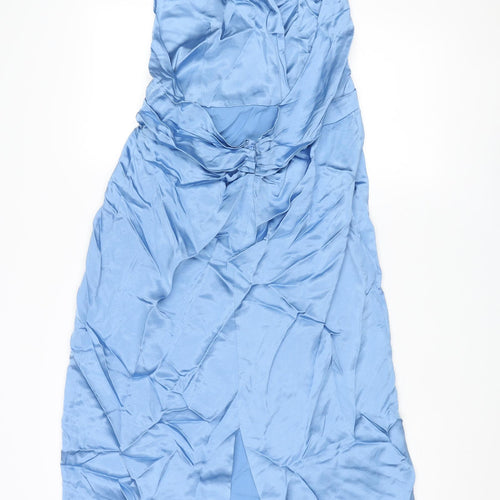 Zara Womens Blue Viscose Maxi Size XL Halter Zip