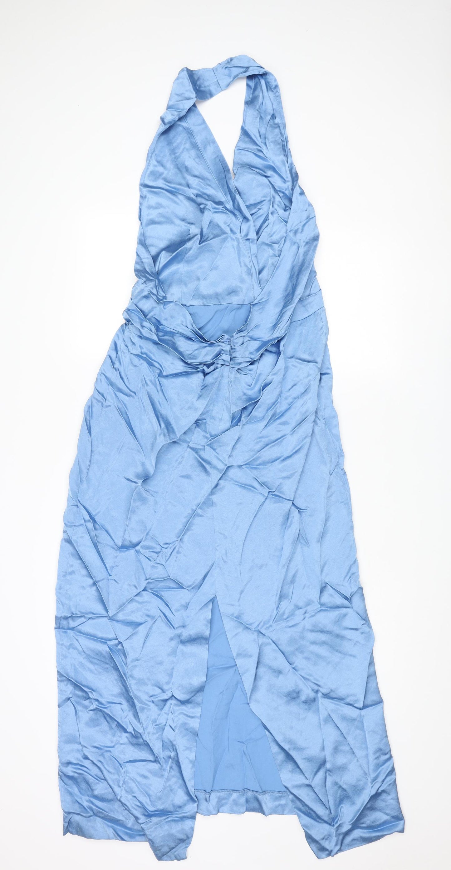Zara Womens Blue Viscose Maxi Size XL Halter Zip