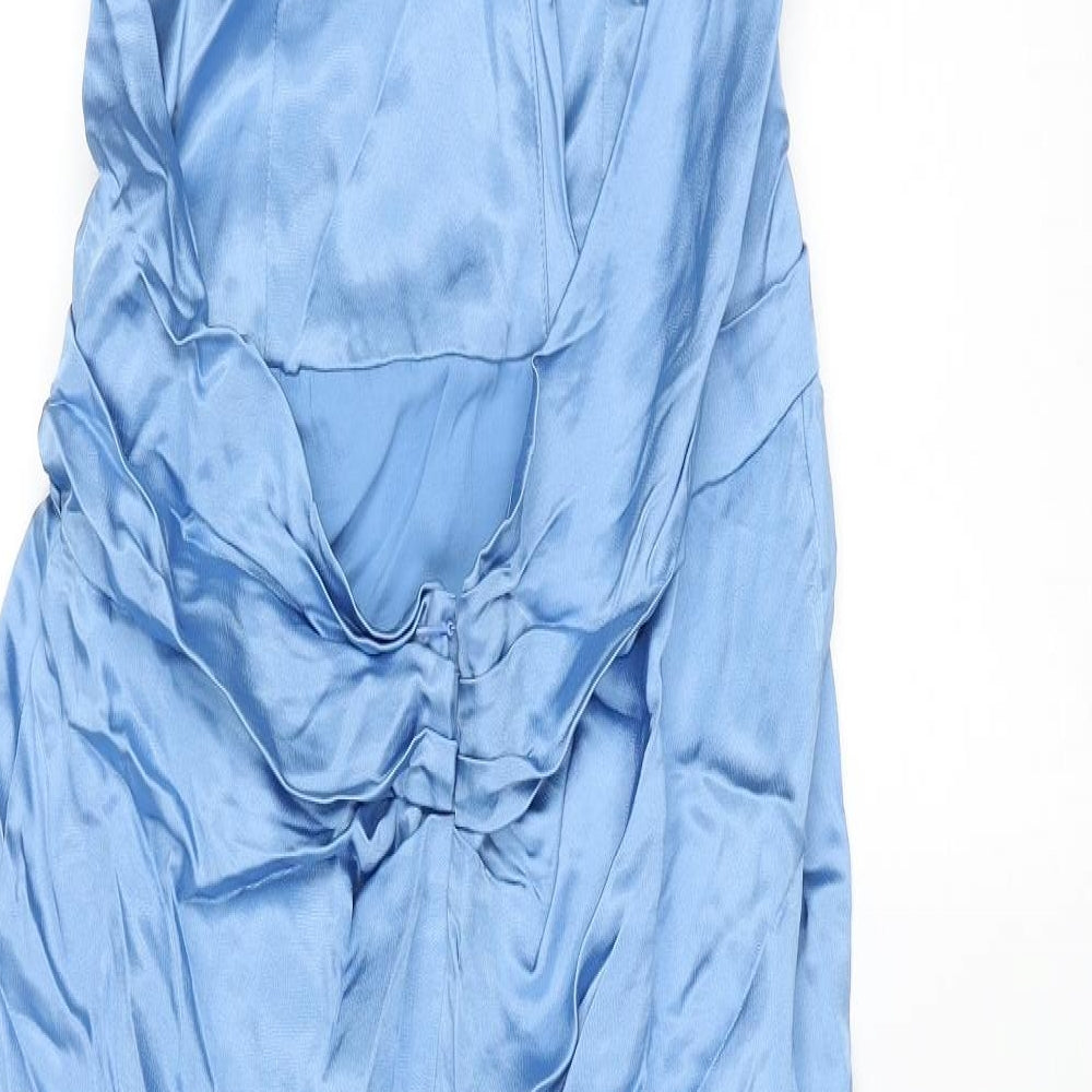 Zara Womens Blue Viscose Maxi Size XL Halter Zip