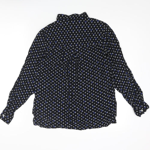 NEXT Womens Black Geometric Viscose Basic Button-Up Size 10 Collared