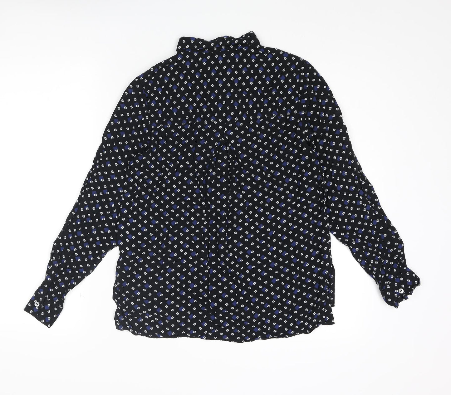 NEXT Womens Black Geometric Viscose Basic Button-Up Size 10 Collared