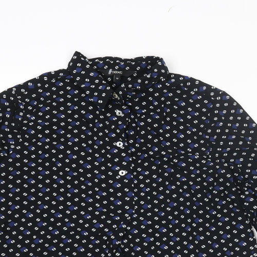 NEXT Womens Black Geometric Viscose Basic Button-Up Size 10 Collared