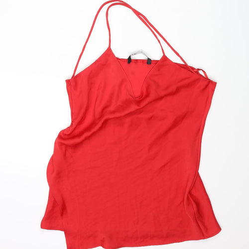 Zara Womens Red Polyester Slip Dress Size M Halter Pullover