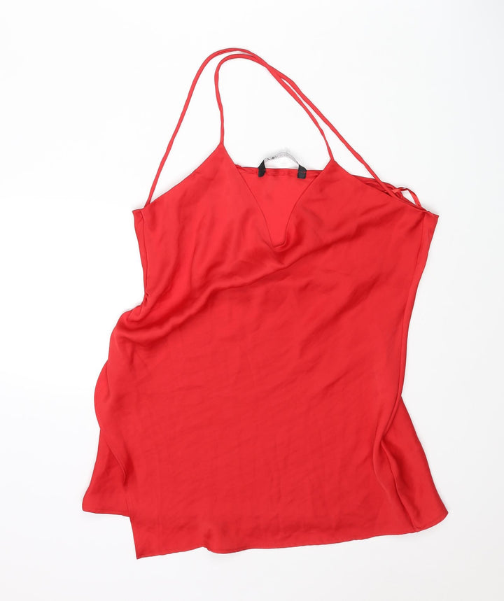 Zara Womens Red Polyester Slip Dress Size M Halter Pullover