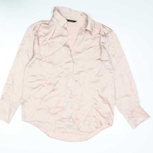 Zara Womens Pink Polyester Basic Button-Up Size M Collared