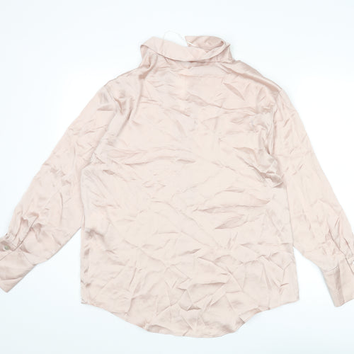 Zara Womens Pink Polyester Basic Button-Up Size M Collared