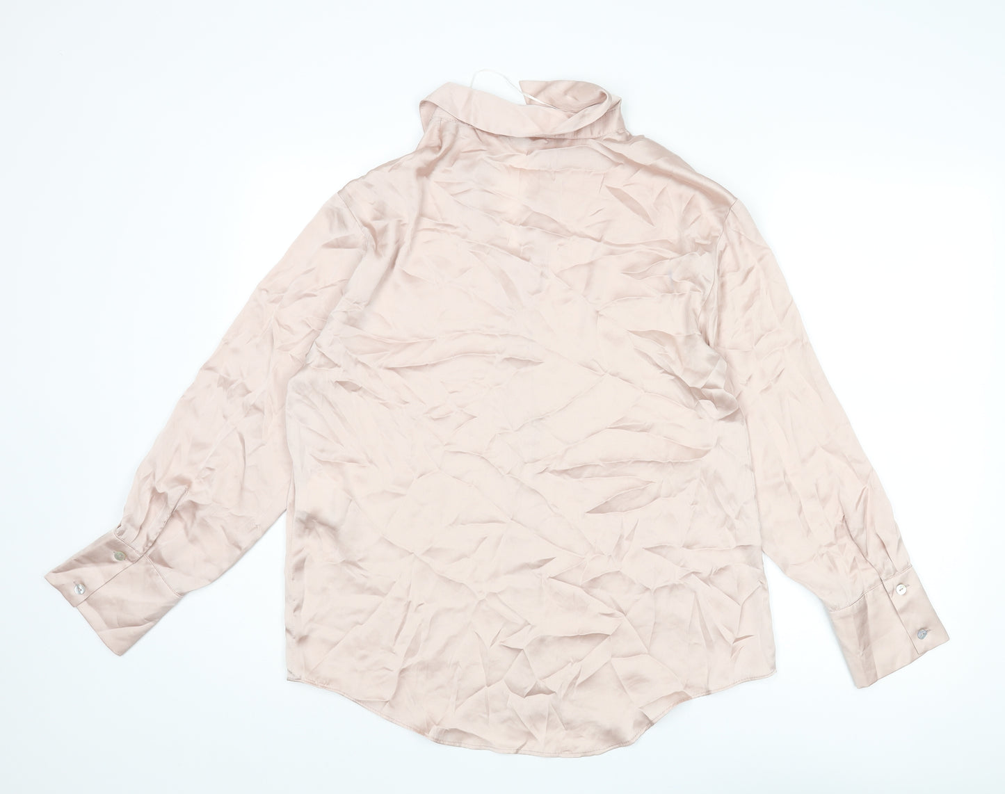Zara Womens Pink Polyester Basic Button-Up Size M Collared