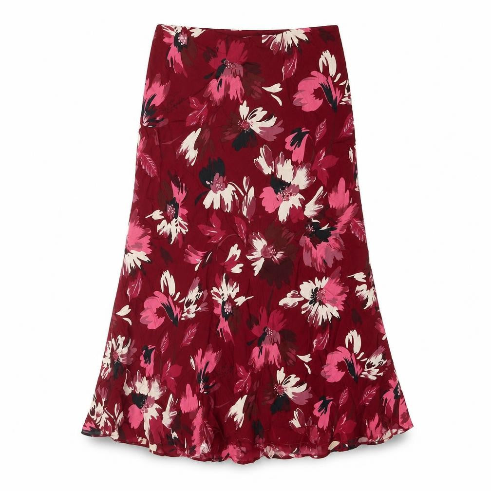 Minuet Womens Red Floral Polyester Trumpet Skirt Size 26 in
