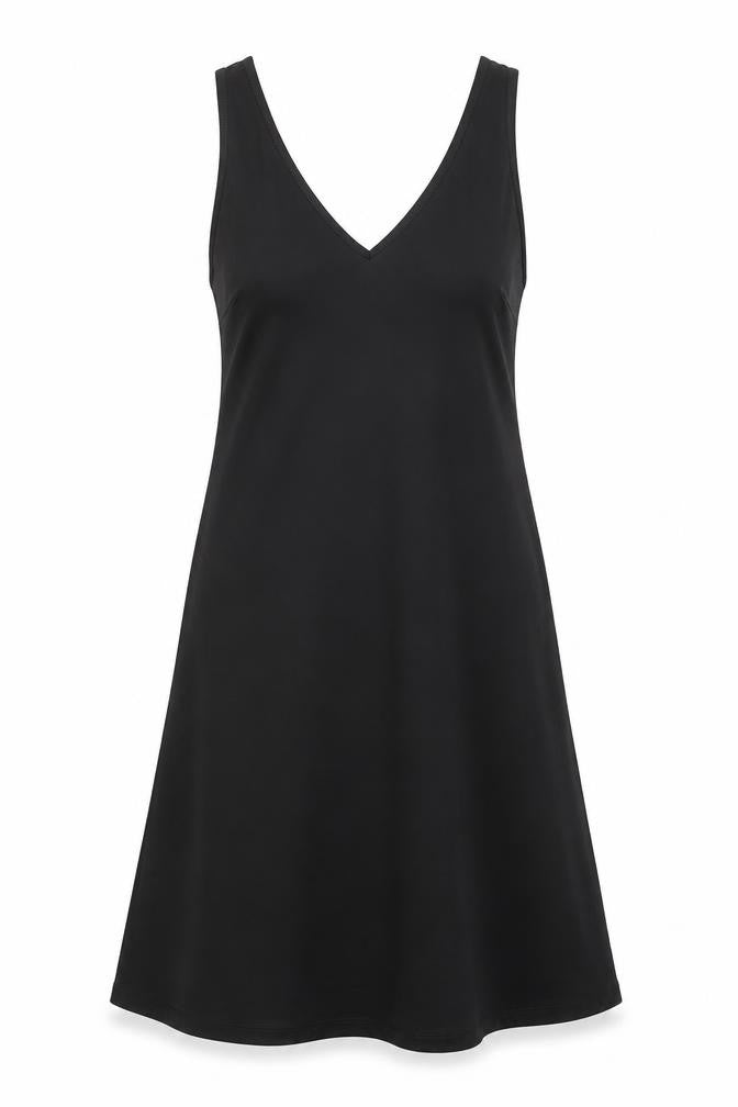 Front view of Per Una women’s black polyester a-line, size UK 12, v-neck pullover