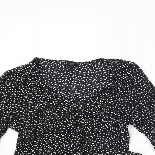 River Island Womens Black Polka Dot Viscose Cropped Blouse Size 8 V-Neck - Frill