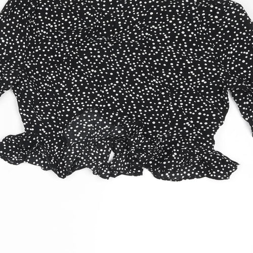 River Island Womens Black Polka Dot Viscose Cropped Blouse Size 8 V-Neck - Frill