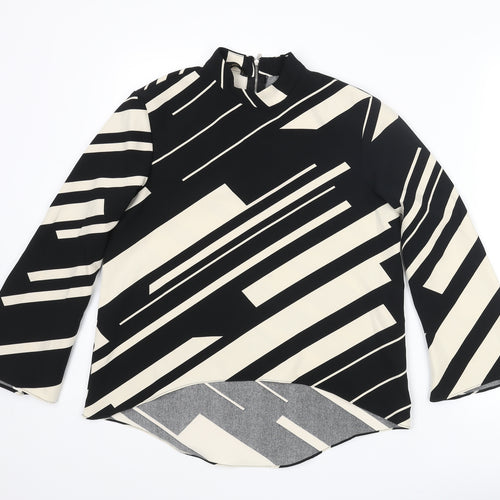 Zara Womens Black Geometric Polyester Basic Blouse Size S Mock Neck