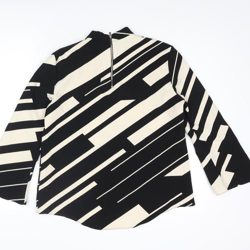 Zara Womens Black Geometric Polyester Basic Blouse Size S Mock Neck