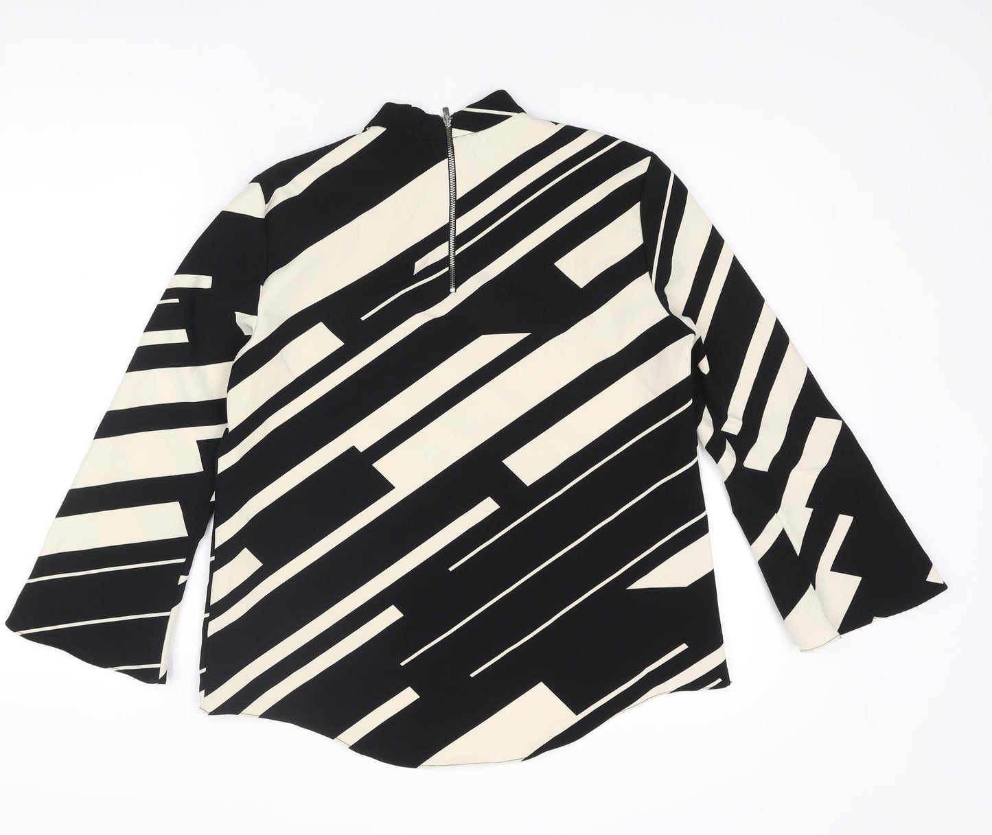 Zara Womens Black Geometric Polyester Basic Blouse Size S Mock Neck