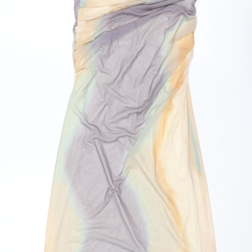 Zara Womens Multicoloured Polyester Pencil Dress Size M Sweetheart Zip - Rouched
